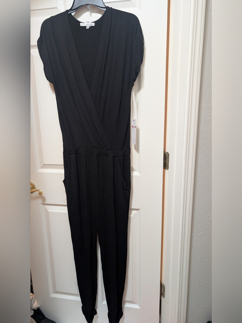 NWT Young Fabulous & Broke Deep V Crossover Jumpsuit Black Size Medium M Modal